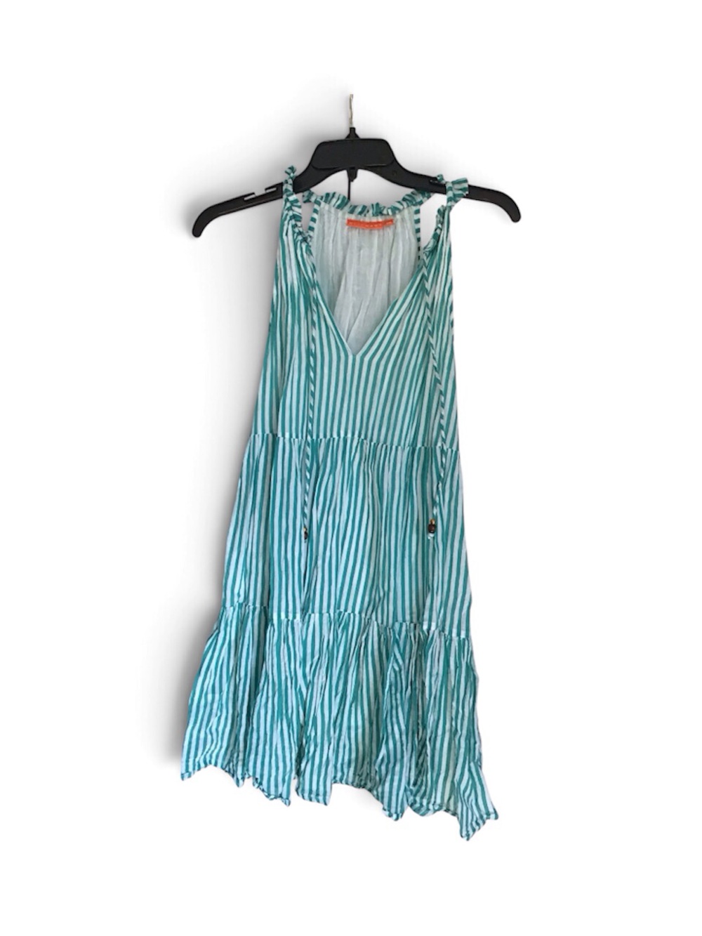 Oliphant Aqua and White Striped Tie-Shoulder Swim Cover-Up
